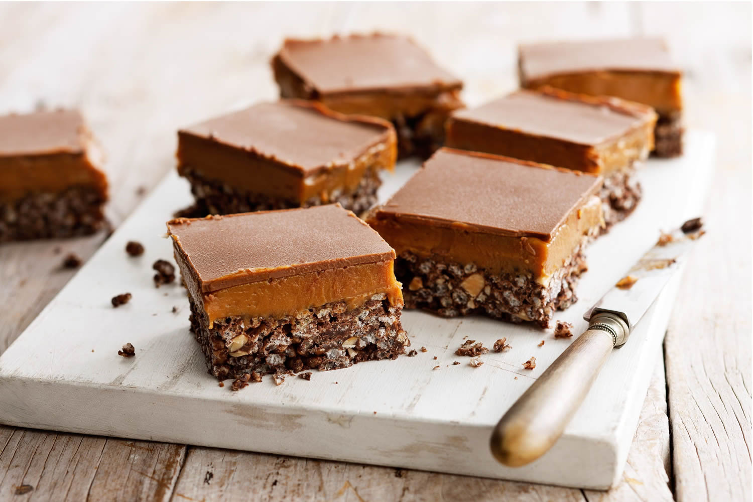 Chocolate Crackle Peanut Caramel Slice