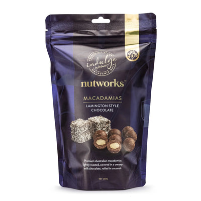 Nutworks Lamington Chocolate Coated Macadamia Nuts Premium Packaging Bag