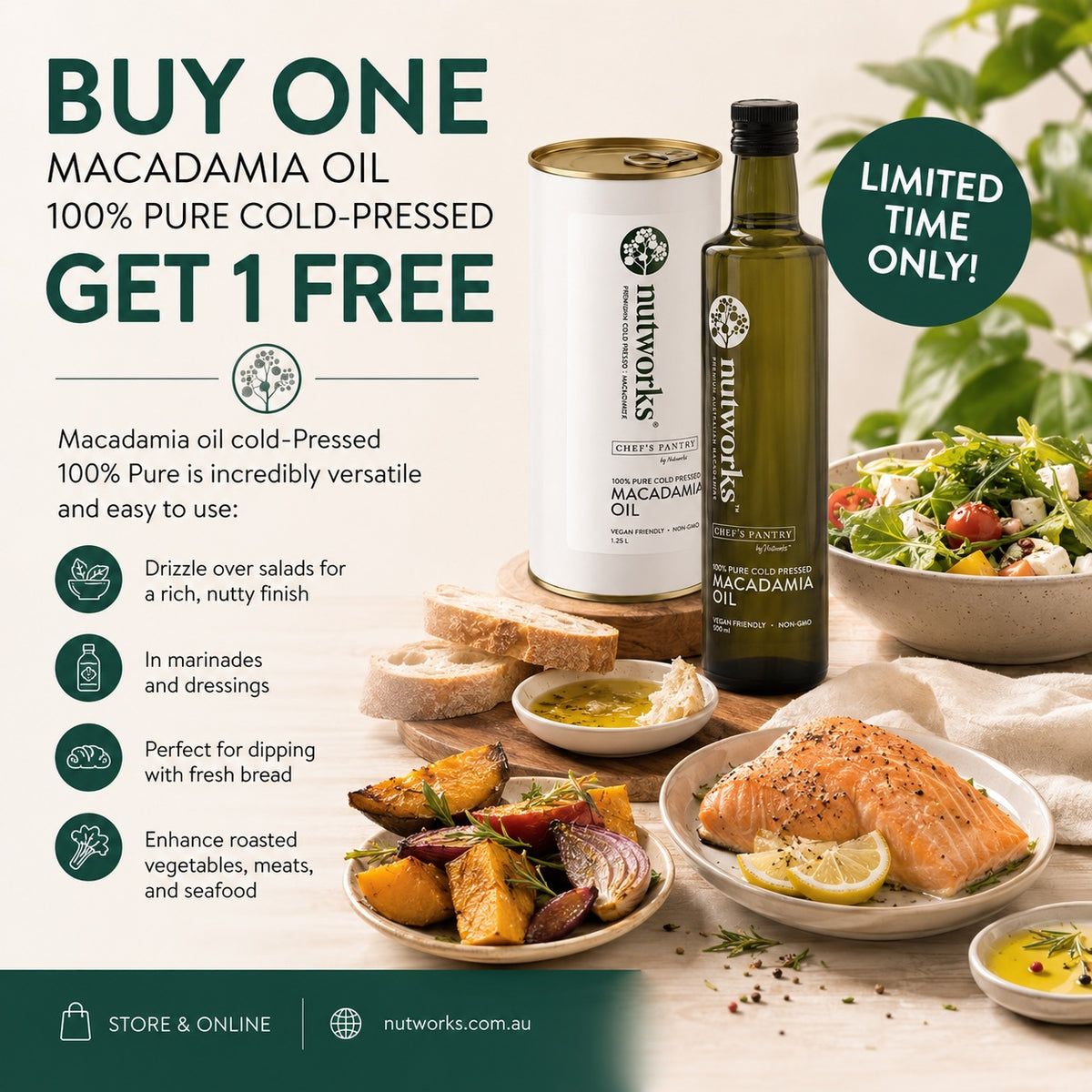 Macadamia Oil 1.25L (Tin) BOGO