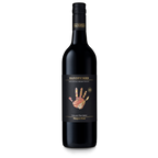 A bottle of Handpicked Margaret River Cabernet Sauvignon wine with a label showing a hand and text.