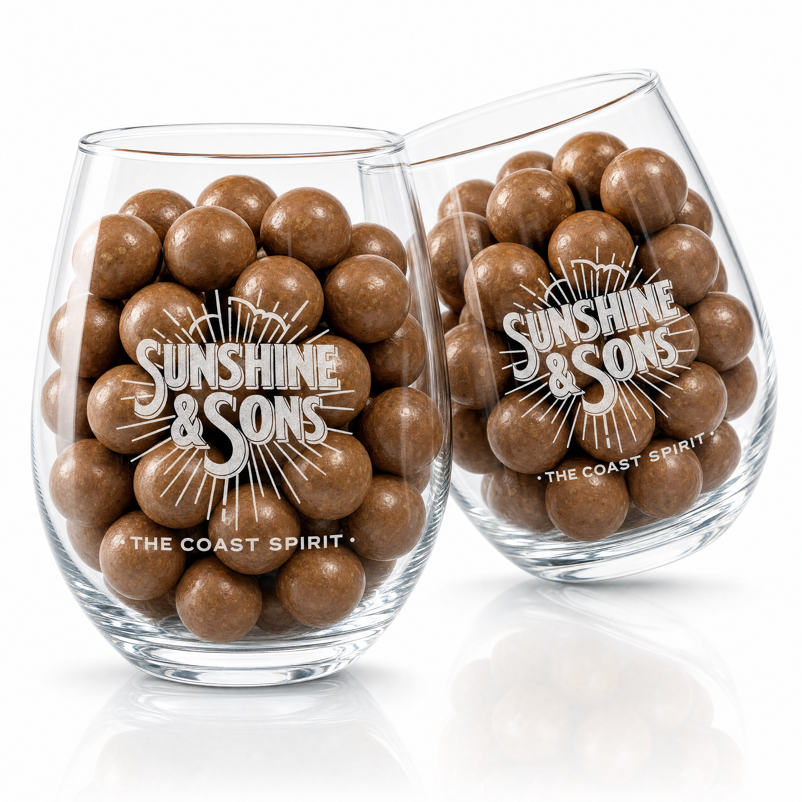 Sunshine & Sons  etched  glasses  - pair
