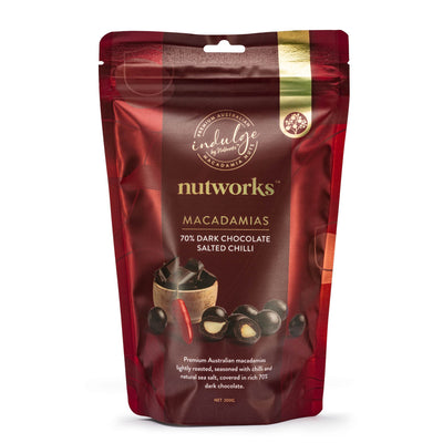 Nutworks 200g Nutworks Dark Chocolate Salted Chilli Covered Macadamia Nuts Premium Packaging Bag