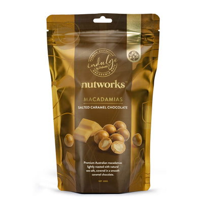 200g Nutworks Salted Caramel Chocolate Coated Macadamia Nuts Premium Packaging Bag