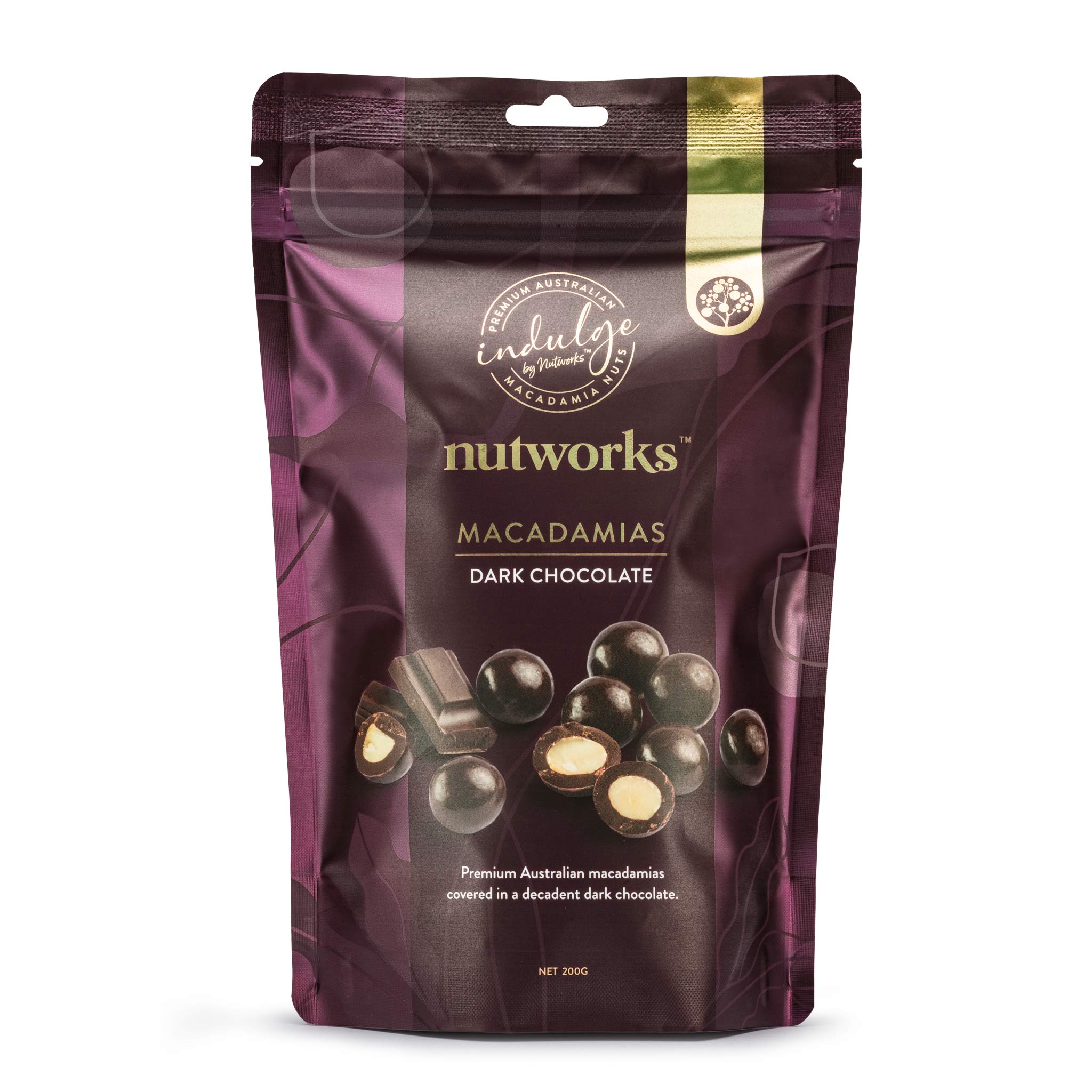 Nutworks premium milk chocolate covered macadamia nuts 200g  packaging bag