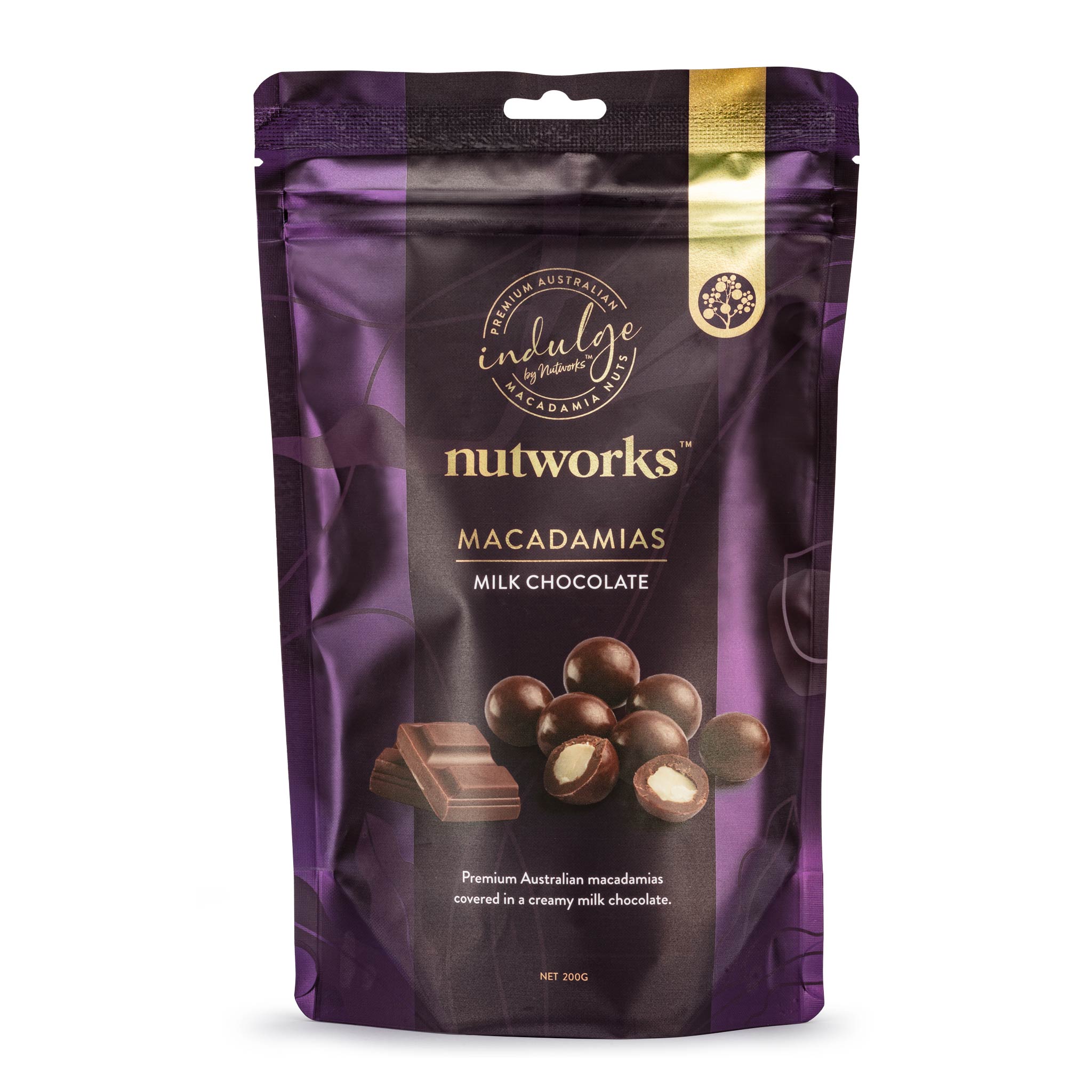 200g Nutworks Premium Milk Chocolate Covered Macadamia Nuts Packaging Bag