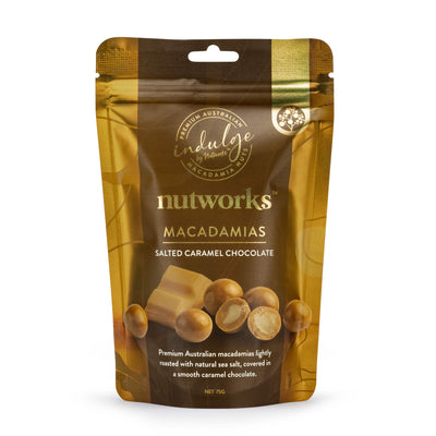 75g Nutworks Salted Caramel Chocolate Coated Macadamia Nuts Premium Packaging Bag