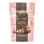 100g Packaging of Nutworks Macadamia Rocky Road, showing the product name and images of macadamias, marshmallows, and chocolate.