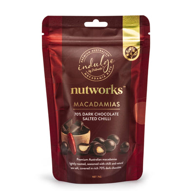 Nutworks 75g Nutworks Dark Chocolate Salted Chilli Covered Macadamia Nuts Premium Packaging Bag