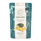 200g Packaging of Nutworks Abalone Macadamias showing the product name, a picture of macadamia nuts, and additional product details.