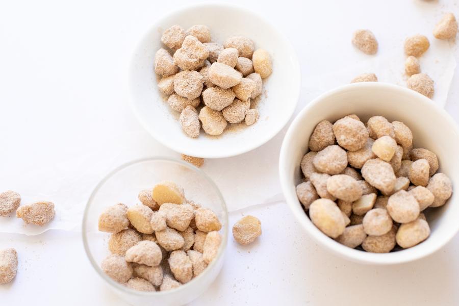 Portions of Maple Pancake flavoured Macadamias photo from Nutworks Australia